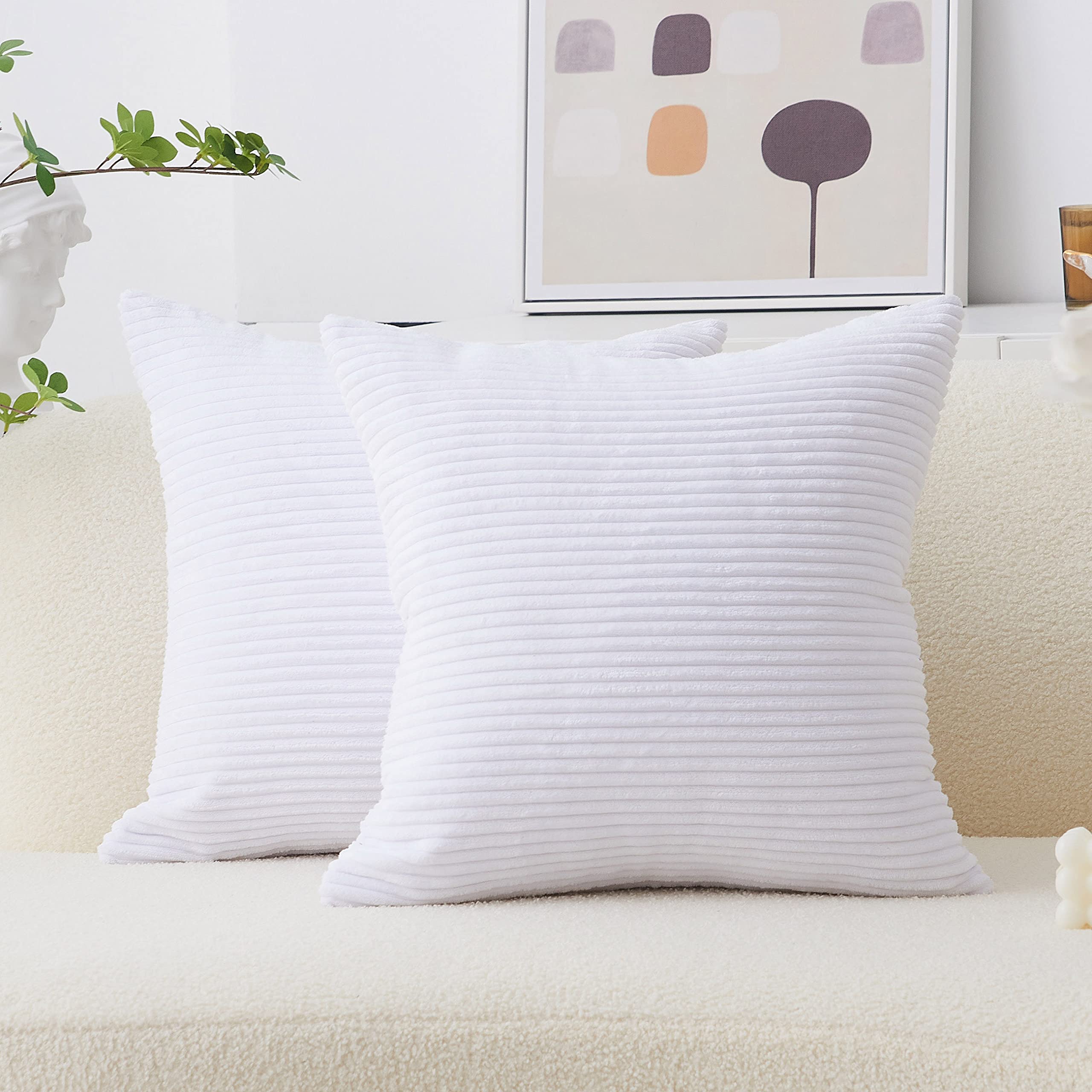 Home Brilliant White Large Cushion Covers 65cm X 65cm, Striped Corduroy Cushion Cover for Couch Super Soft Pillow Covers, 65X65, 26 inch, 2 Pieces, Pure White — image 1