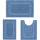 SHACOS 3 Piece Blue Bathroom Rugs Sets, Non Slip Soft Fluffy 16"x24" + 20"x32" Bath Mat and 20"x24" U Shaped Toilet Rugs Washable, Water Absorbent Bath Rugs for Bathroom