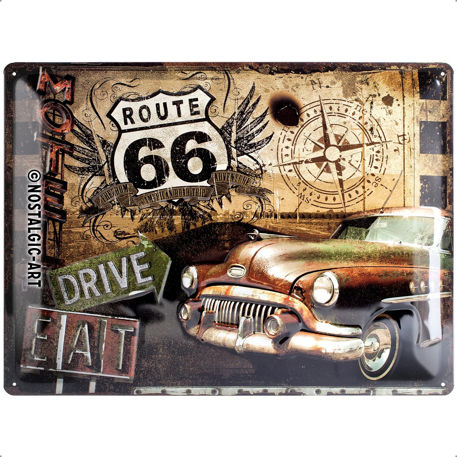 Nostalgic-Art US Highways - Route 66 Road Trip - Gift idea for USA fansRetro Tin SignMetal PlaqueVintage design for decoration30 x 40 cm