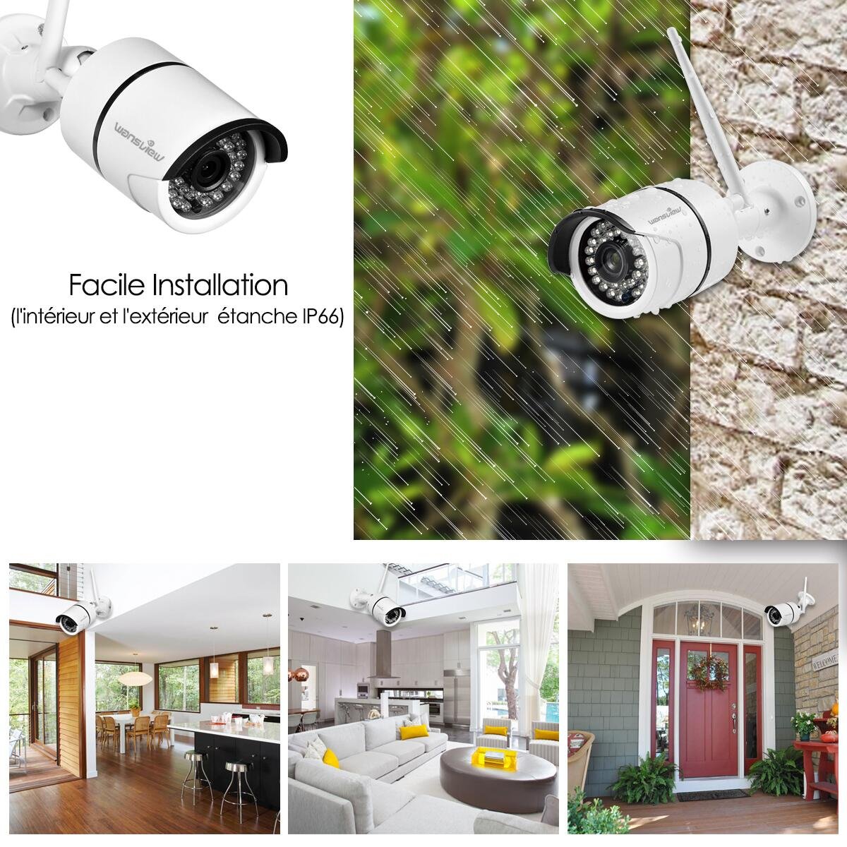 Wansview Caméra IP Surveillance, Caméra IP Extérieur 720P Wifi Caméra Sécurité IP66 Etanche avec Vision Nocturne W3 (Blanche)