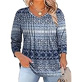 Romanstii Plus Size Tops for Women Womens 2026 Spring 3/4 Sleeve Blouses Dressy Casual V-Neck T-Shirts Pleated Tunic XL-5XL
