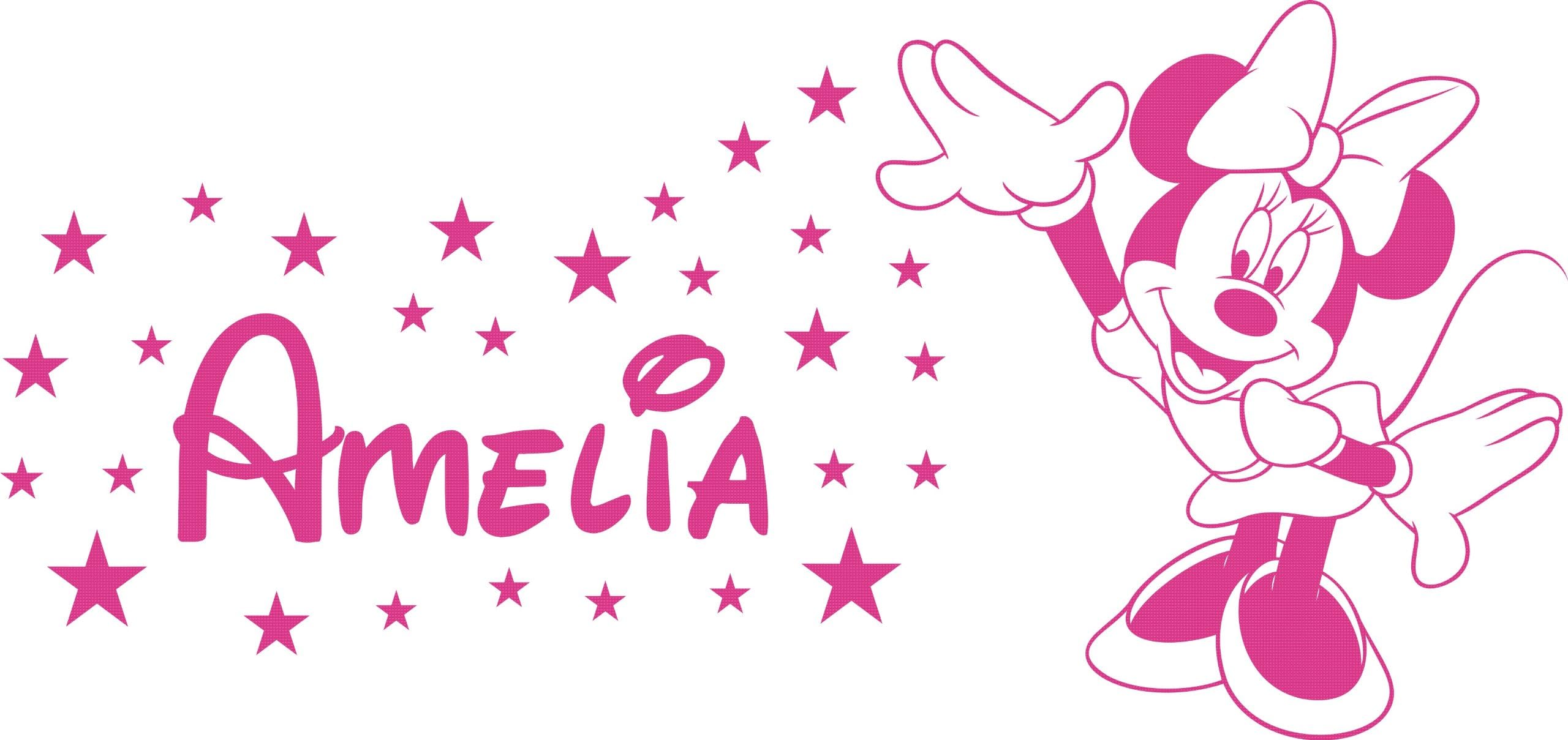 Minnie mouse vinyl wall sticker decal with stars and your choice of name. 130cm x 56cm
