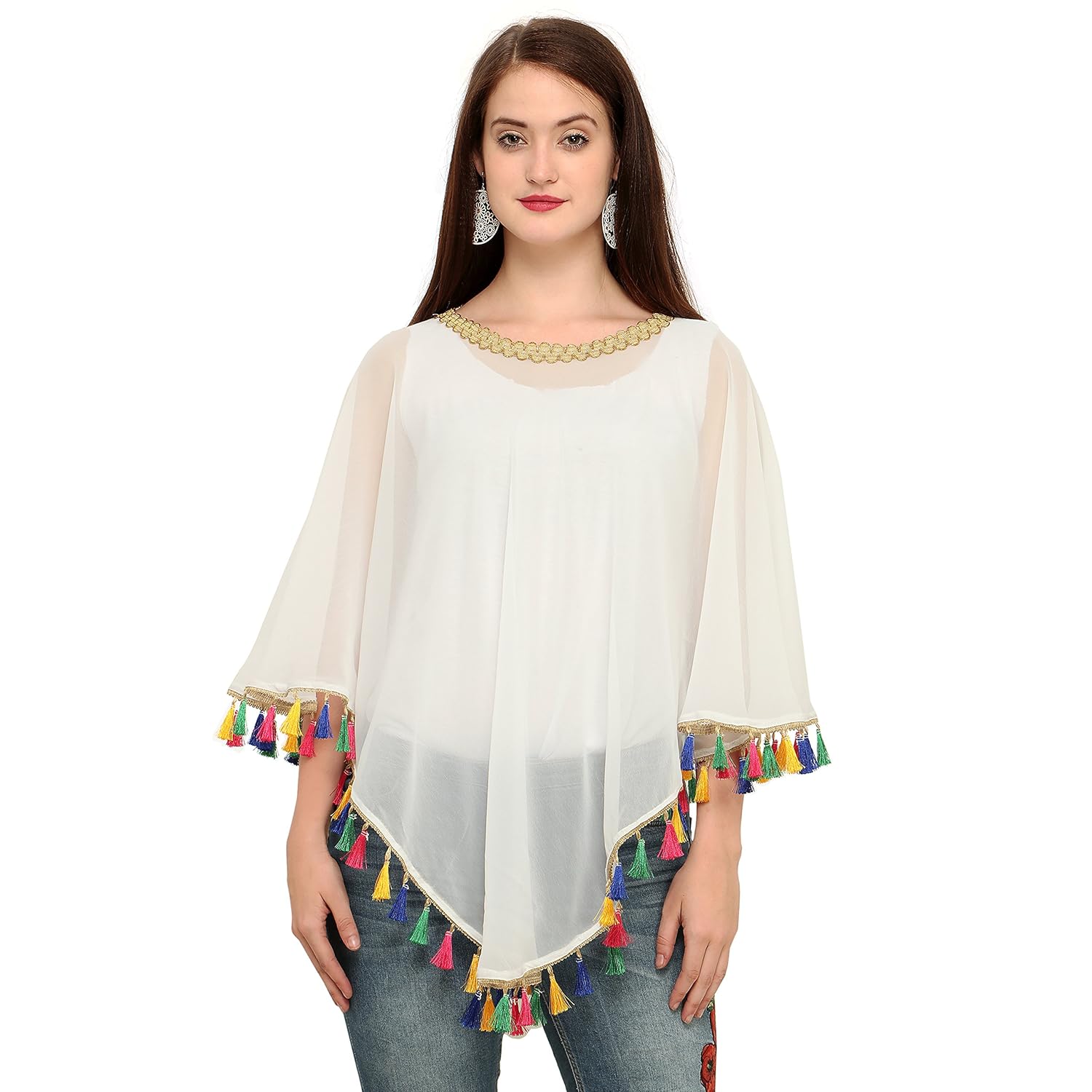 chakudee fashion multi color free size ready to wear crepe poncho crop tops for women/girls