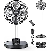 FARADAY Oscillating Standing Fan 12” Foldable Portable Quiet Floor Fan 12000mAh Rechargeable Pedestal Fan with Remote, Timer Setting, Height Adjustable Foldaway Fan for Bedroom Home Office, 6 Speed