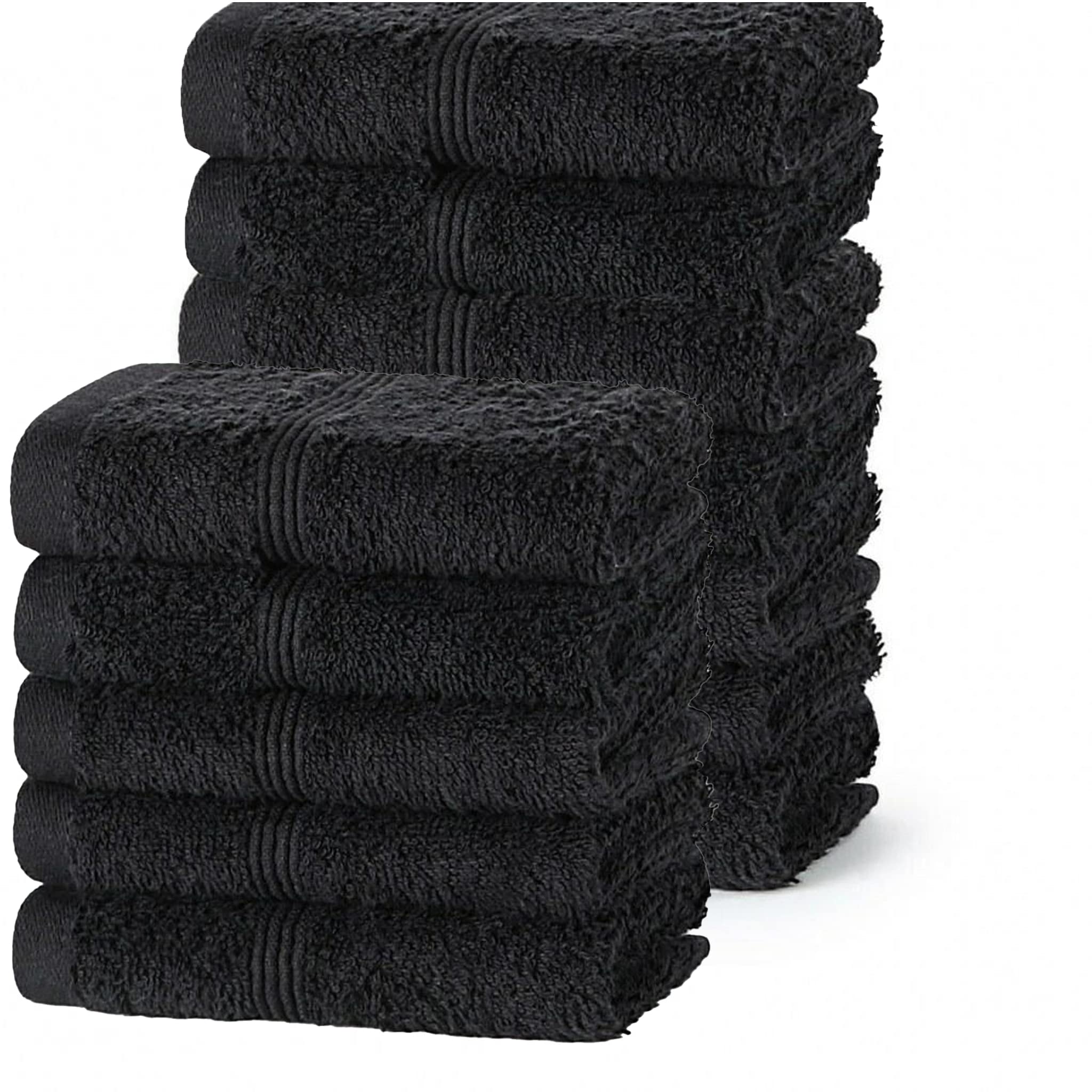 DARWEN STAR 100% 12 Pack Face Cloths 30x30 cm 100% Cotton – Soft Wash Cloth Towels, Absorbent & Quick Dry Flannel Face Towels for Bathroom, Baby, Gym & Kitchen Use(Black)