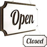 Double-Sided Wooden Open Sign for Business - 12 х 6 Inches Open Closed Sign for Window or Door, Vintage Style Wood Panel, Decorative