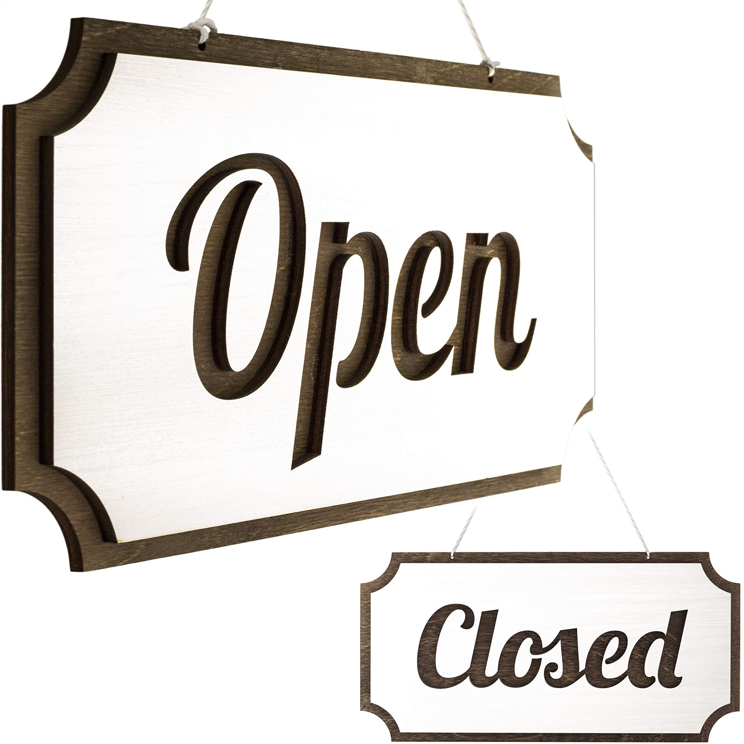 Photo 1 of Double-Sided Wooden Open Sign for Business - 12 ? 6 Inches Open Closed Sign for Window or Door, Vintage Style Wood Panel, Decorative