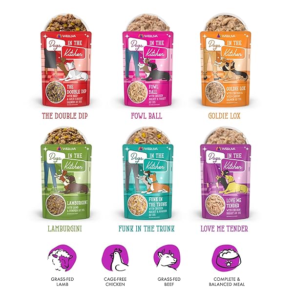 WERUVA DOGS IN THE KITCHEN, VARIETY PACK, POOCH POUCH PARTY!, WET DOG FOOD, 2.8OZ POUCHES (PACK OF 12)