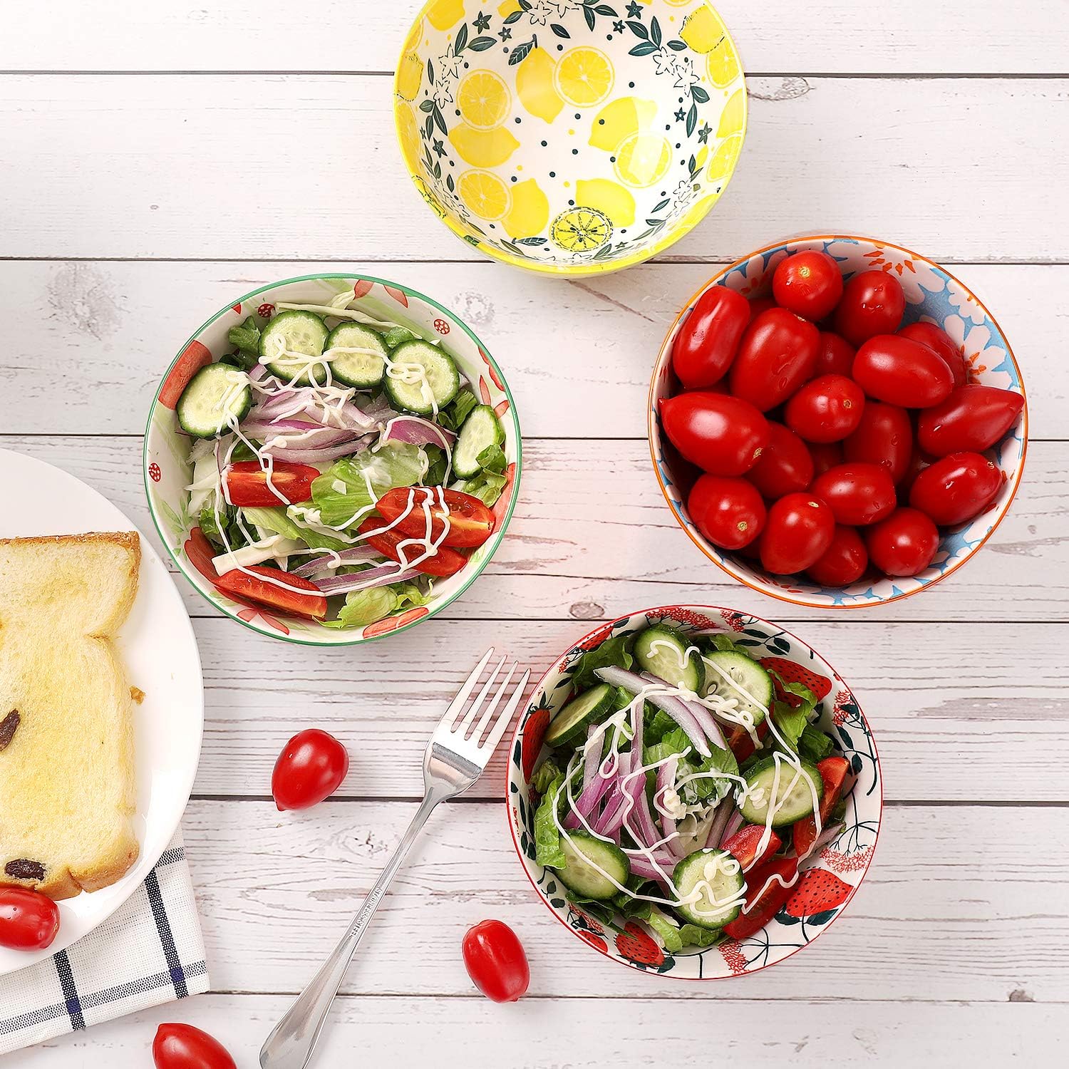 DeeCoo Porcelain Bowls Set (18-Ounce, 6-Piece) - Bowls for Cereal, Soup, Salad, Pasta, Fruit, Ice Cream Bowls Service - Microwave and Dishwasher Safe, Assorted Designs: Kitchen & Dining