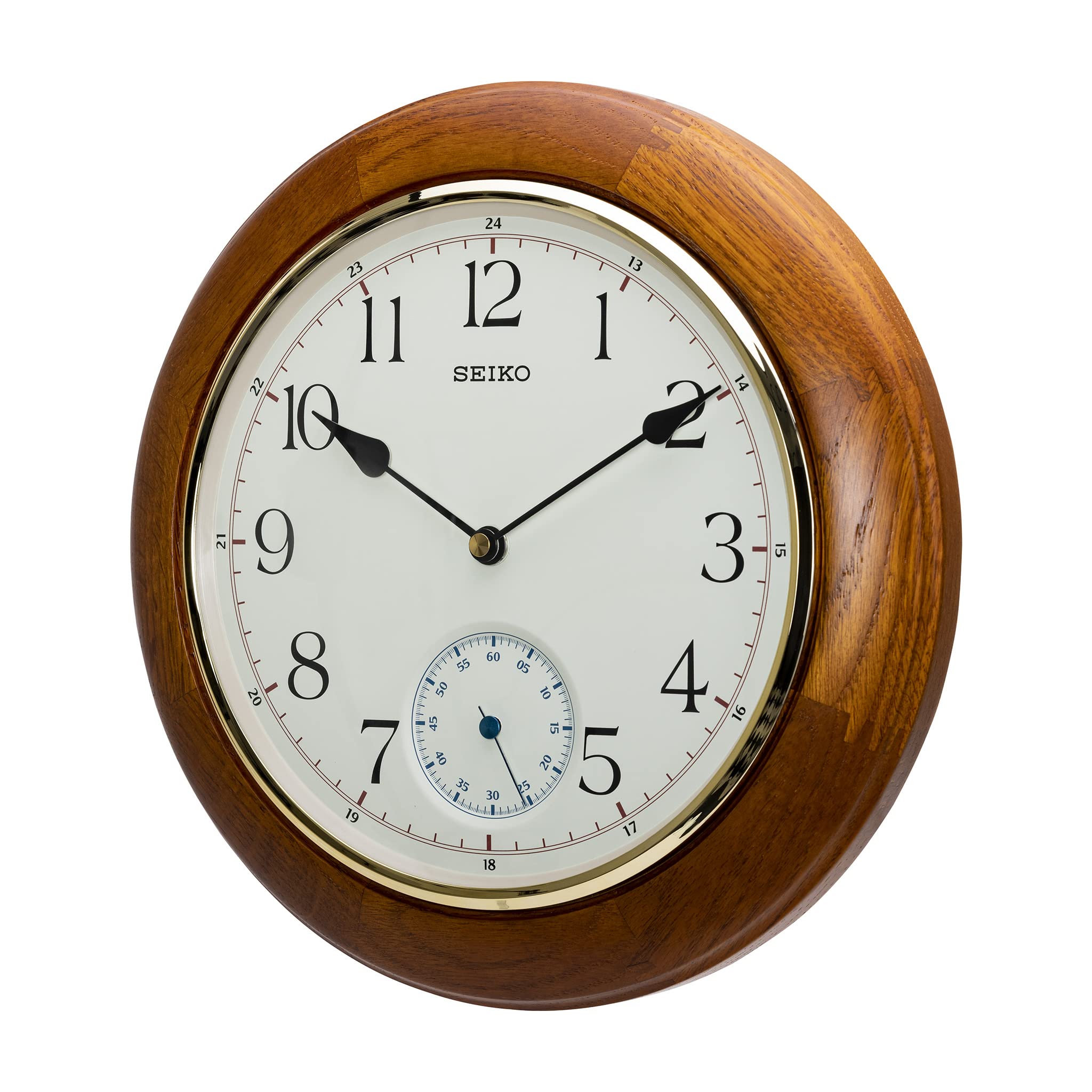 Seiko QXA432B Wall Clock Brown Wood Oak, Brown, 30 cm l x 30 cm w, Modern