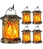 Kaliqo Solar Lantern Outdoor – Waterproof Hanging Flame Lantern, Dual Solar/USB Charging, 1500mAh Battery, With Hemp Rope, For Camping & Yard Decor