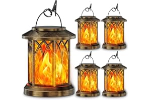KOOPER 4 Pack Solar Lanterns Outdoor Waterproof, Upgraded Flickering Flame Solar Lantern Lights, Auto On/Off Lanterns Decorative Outdoor, Outdoor Hanging Lantern for Yard Garden Table Decor (Bronze )