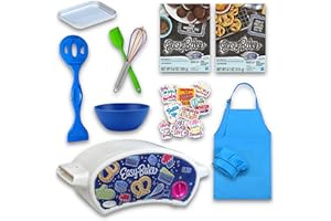 4KAY COLLECTIONS Ultimate Easy Baking Oven Bundle For Kids With 19 Items - Oven, 2 Refill Mixes, Apron, Hat, Bowl, Spatula, Whisk, 9 Stickers, Baking Pan & Tool (Bold Blue Baker Bundle)