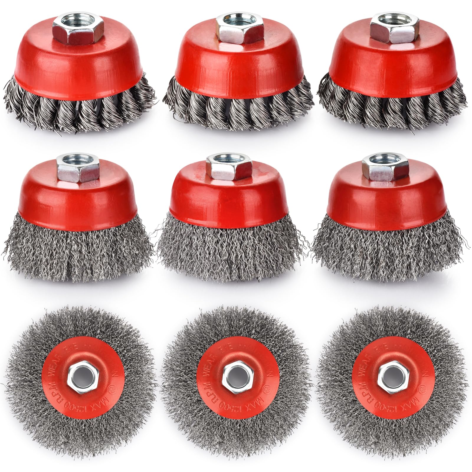 Photo 1 of Wire Wheel for Angle Grinder, 9 PCS Wire Cup Brush Wire Wheel Brush for 4 1/2 Angle Grinder, Knotted Wire Brush for Grinder, Deep Sanding Heavy Rust, Paint Removal, 5/8 -11 Inch Threaded Arbor