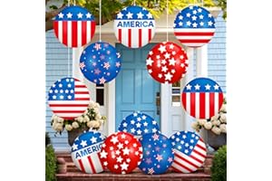 Chitidr 12 Pcs 4th of July Inflatable Ball Patriotic Inflatable Outdoor Decoration 9'' Inflatable PVC Blow up Inflatable Hanging Ornaments for Independence Day Lawn Garden Decoration