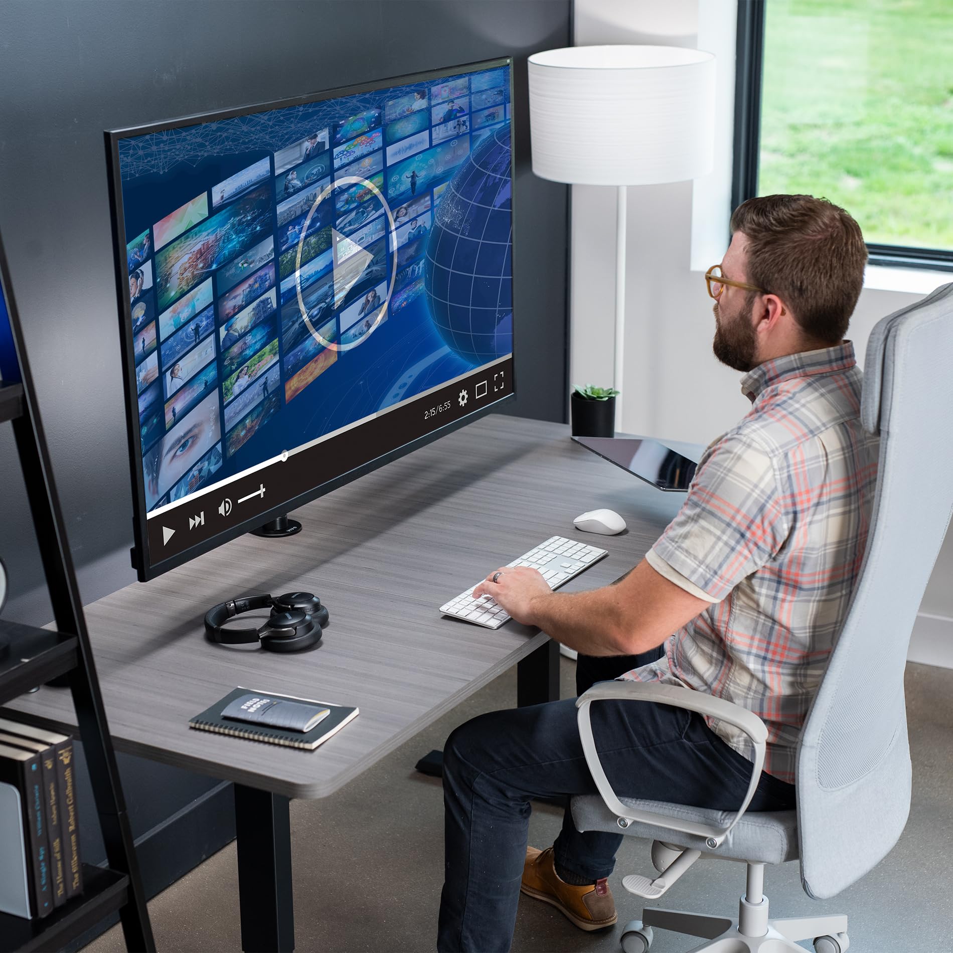 VIVO Ultra Wide TV Desk Mount for up to 55 inch Screens Weighing 66 lbs, Full Motion Height Adjustable Single Television Stand, Black, STAND-V155C