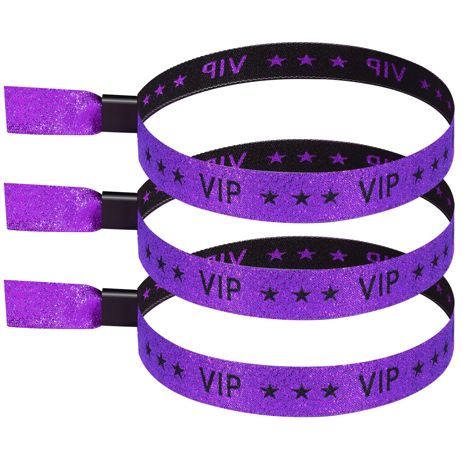 Photo 1 of 100 Pack VIP Metallic Wristbands for Event | Premium Cloth Wristband with Lurex Jacquard Weaving | Shimmering VIP Lettering Wristband for Events, Festivals and Access Control | Purple