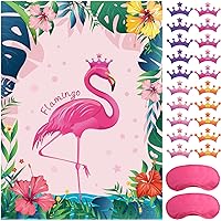 ASTARON Pin The Crown on The Flamingo, Flamingo Theme Party Game with 24 Crown Stickers for Kids Birthday and Hawaiian Luau T