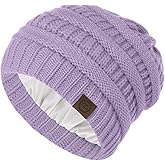 Beanies Women Satin Lined Beanie Winter Hats for Women Silk Lined Slouchy Beanie for Winter Warm Knit Cuffed Beanie Hat