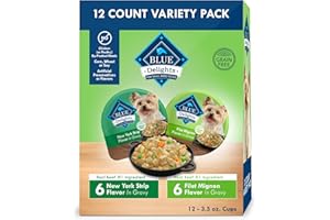 Blue Buffalo Delights Natural Adult Small Breed Wet Dog Food, Variety Pack, Made with Natural Ingredients, Filet Mignon & New York Strip Recipe in Hearty Gravy, 3.5-oz. Cups (12 Count, 6 of Each)