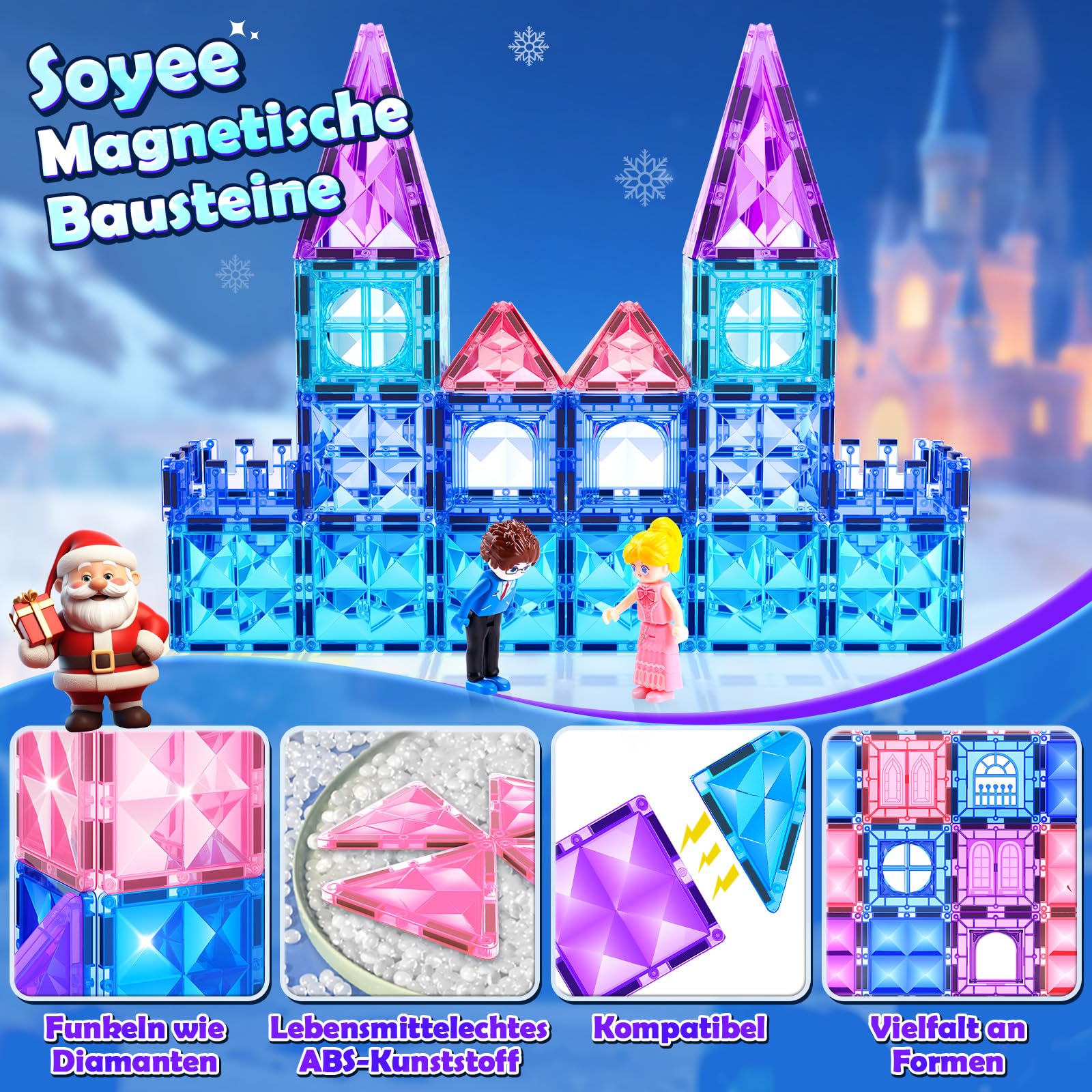 Magnetische Bausteine 58-teilig Set für Kinder ab 3–8 Jahren Magnetbausteine & Konstruktionsspielzeug STEM Lernspielzeug Montessori Bauspielzeug für Jungen und Mädchen Geschenk Geburtstag Weihnachten 2