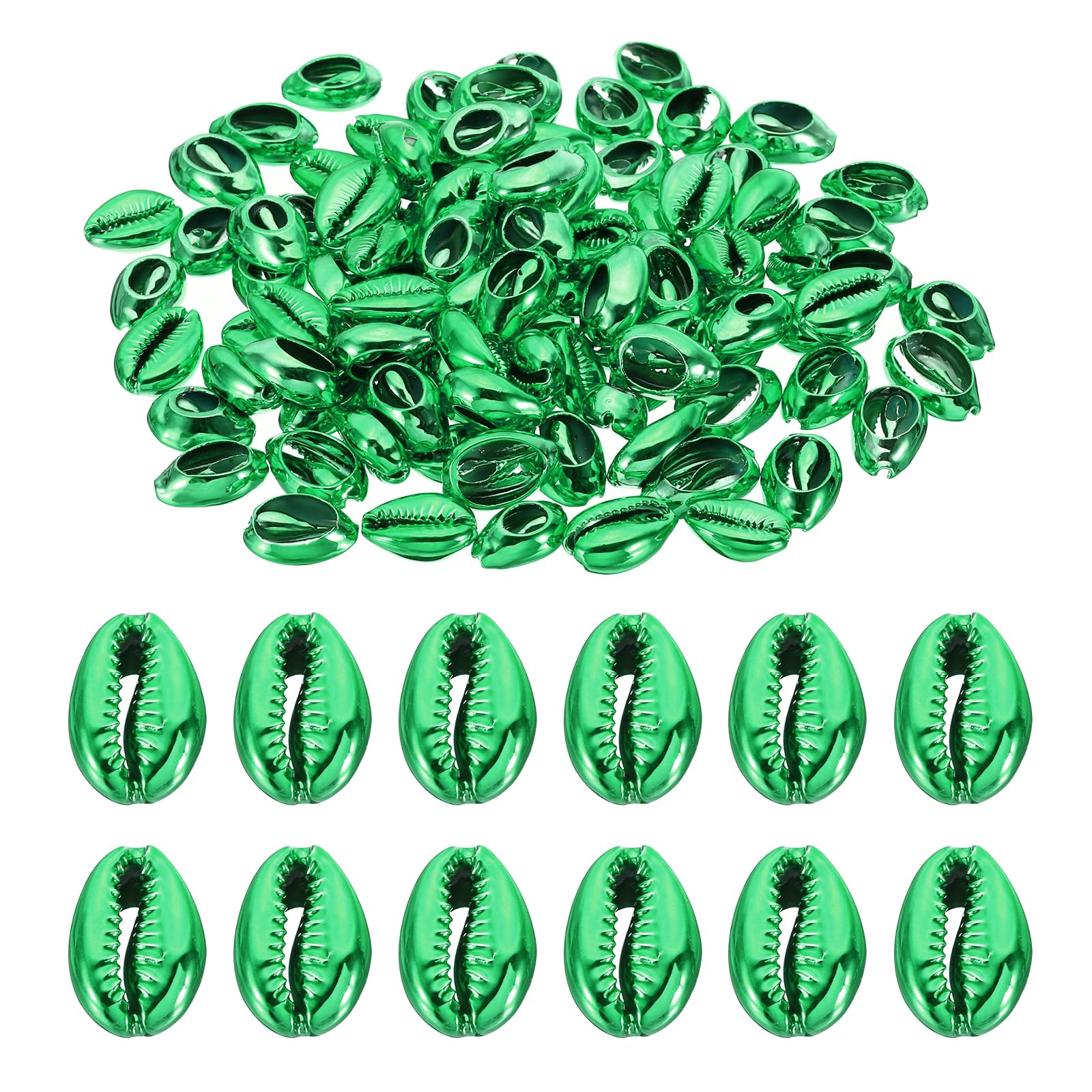 PATIKIL Natural Seashell Charm, 100 Pcs Oval Dyed Shells Craft Pendants Open Back Scallop Shell Beads with Hole for Necklace DIY Ocean Jewelry Making, Green