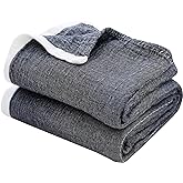 SE SOFTEXLY Cotton Muslin Throw Blanket for Adults,Breathable 4-Layer Yarn Dyed Linen Texture Gauze Blanket for Bed Sofa Couch,Super Soft Light Weight Blanket for All Season（50"x60",Dark Blue）