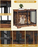 Hzuaneri Dog Crate Furniture 81 cm Double Door Barn Door Rustic Brown DFC83601B view 5