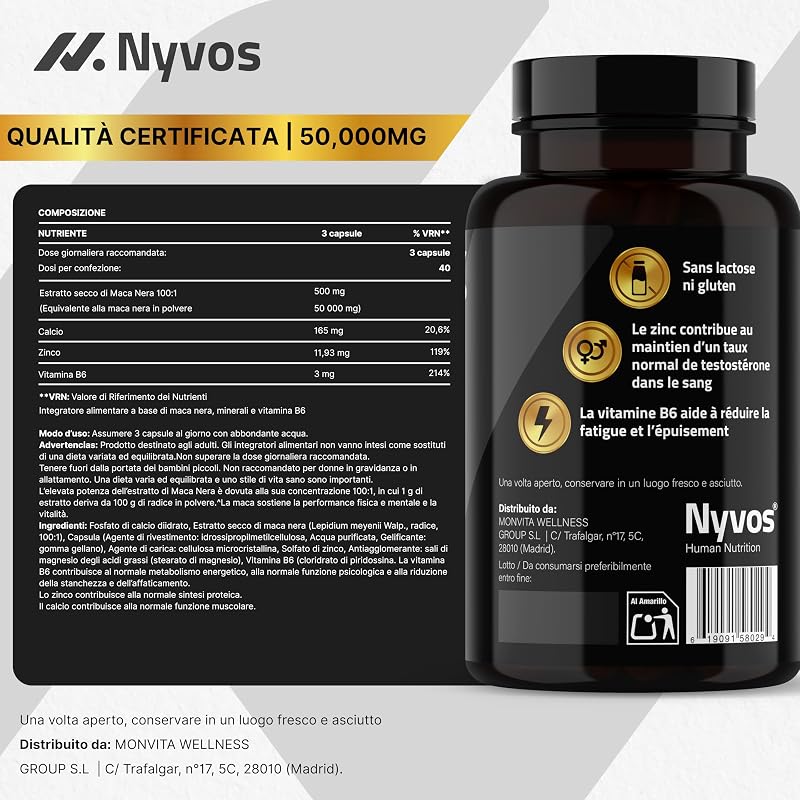 Maca Nera Extra Forte Ultra 50.000 mg Equiv. (100:1), Zinco - 120 Capsule — foto 5 di 8