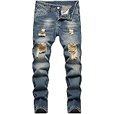 Anbreuinron Boy's Ripped Jeans Stacked Skinny Fit Destroyed Distressed Fashion Comfy Denim Jeans Pants
