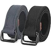 JASGOOD Men Canvas Fabric Belts Casual Web Cloth Belts with Black Double Ring Buckle 2 Pack