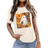 Halloween Ghost Shirt for Women Fall Pumpkin Shirt Autumn Floral Outfits | Halloween Shirts for Women Floral Ghost Pumpkin Gr
