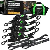 Rhino USA Retractable Ratchet Straps (4-Pack) - 2in x 10ft, 3,033lb, Black | Heavy Duty Auto Self Retracting Tie Downs. For Truck, Cargo Trailer, Motorcycle &amp; UTV, Tangle-Free Storage. Black