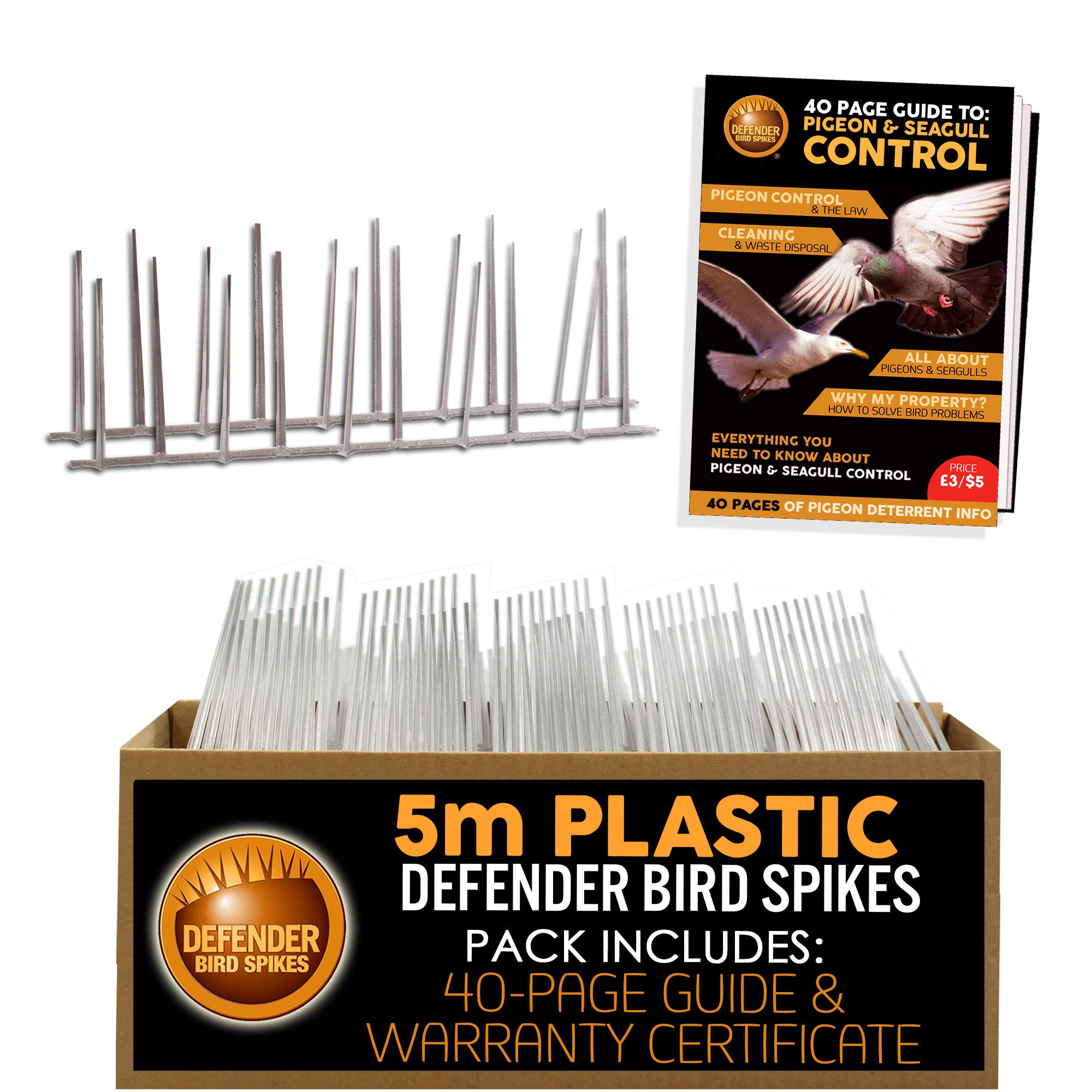 Defender Bird Spikes | Narrow Plastic Pigeon Deterrent | 5 Metre Pack