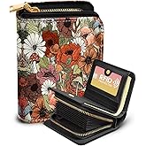 Bistup Credit Card Holder Wallet for Women Cute Leather Ladies Teen Girls Female Cardholder Wallets Accordion Purse Small Medium Aesthetic Print Mushroom Flower Unique Modern Design Rfid Zipper Around