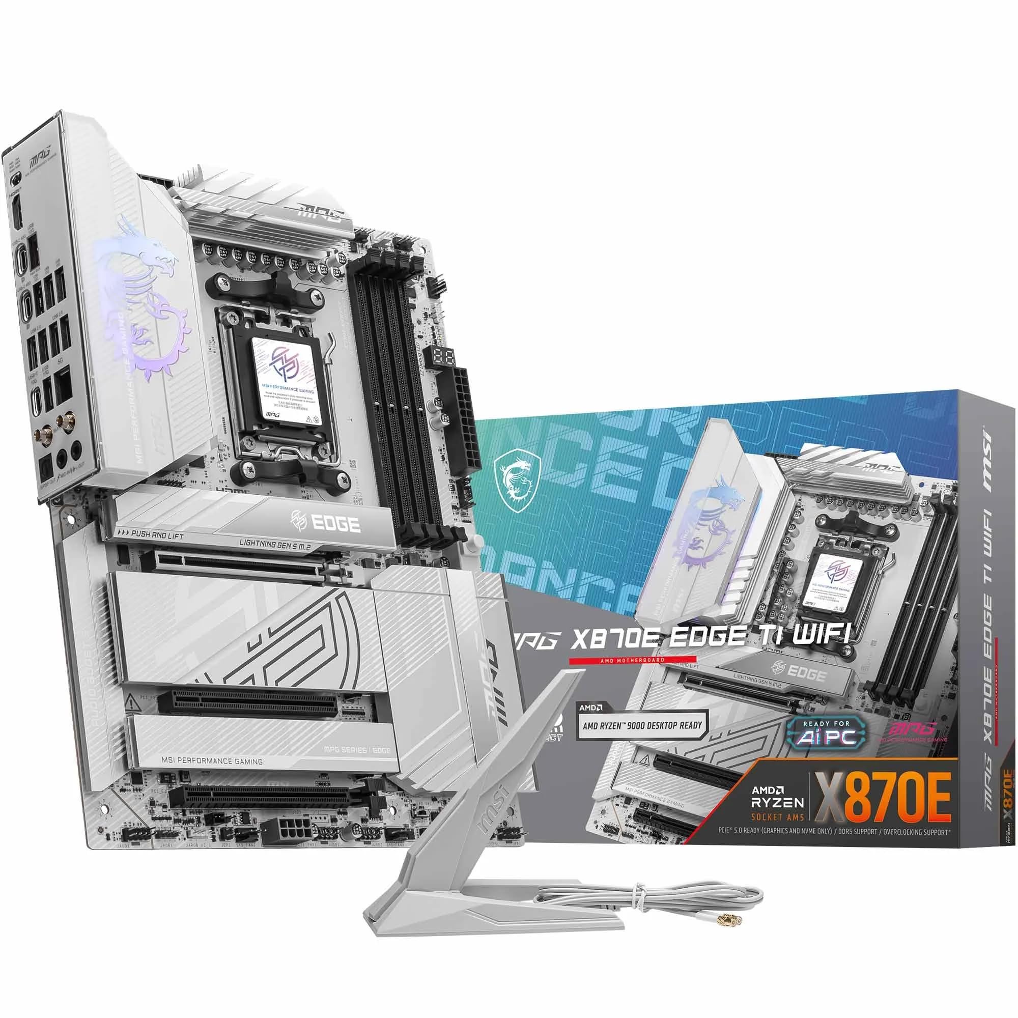 MSI MPG X870E Edge TI WiFi Mainboard, ATX - Unterstützt AMD Ryzen 9000/8000 / 7000 Prozessoren, AM5-80A SPS VRM, DDR5 Memory Boost 8400+MT/s (OC), PCIe 5.0 x16, M.2 Gen5, Wi-Fi 7, 5G LAN