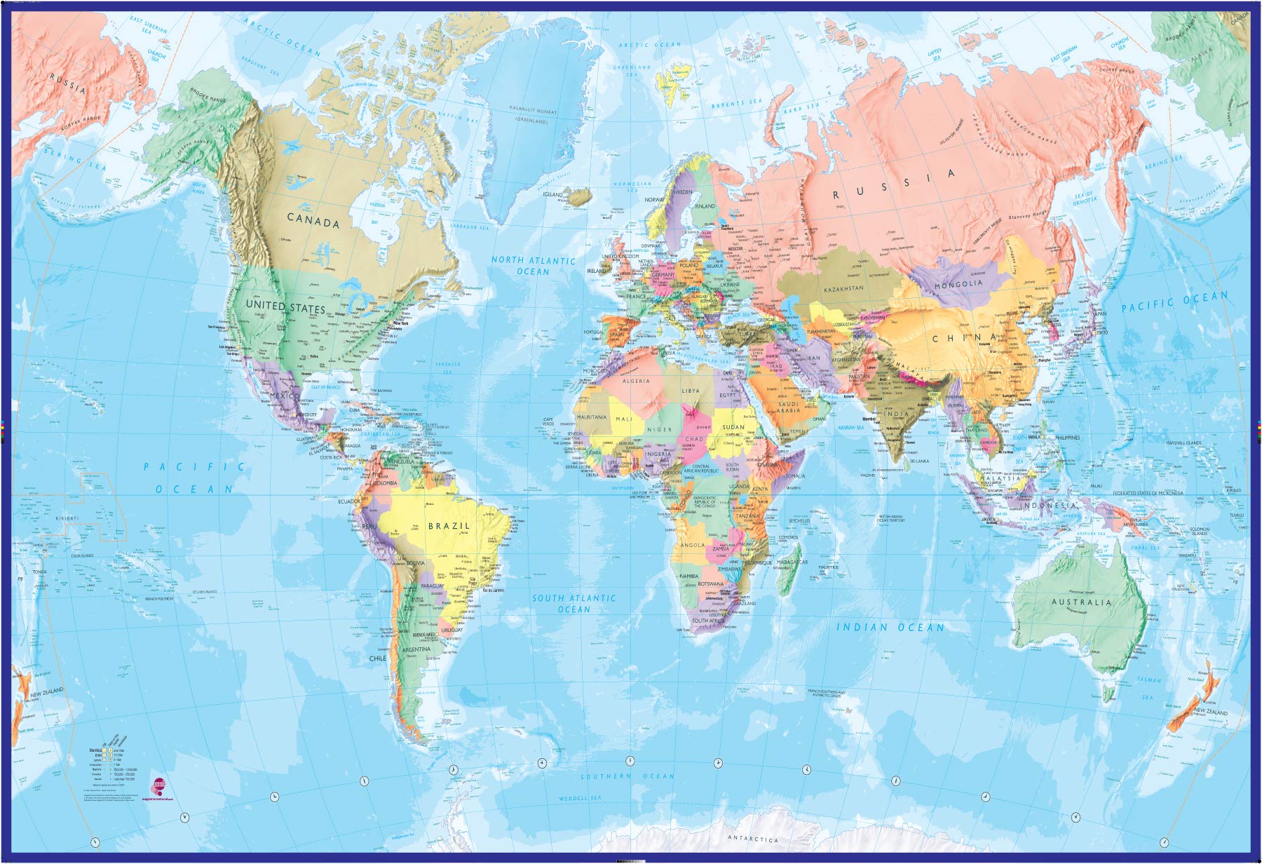 Maps International - Giant World Map Mural - Mega-Map Of The World - 232 x 158 - Blue Ocean