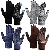 SATINIOR 4 Pairs Winter Gloves for Men Knit Warm Lining Cold Weather Gloves with Anti Slip Grips Touch Screen Texting Mittens