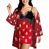 M YESCUSTOM Custom Women's Robe Set 2 Piece Pajamas Sets Personalized Face Lace Cami Nightgown and Kimono Robes Nightwear