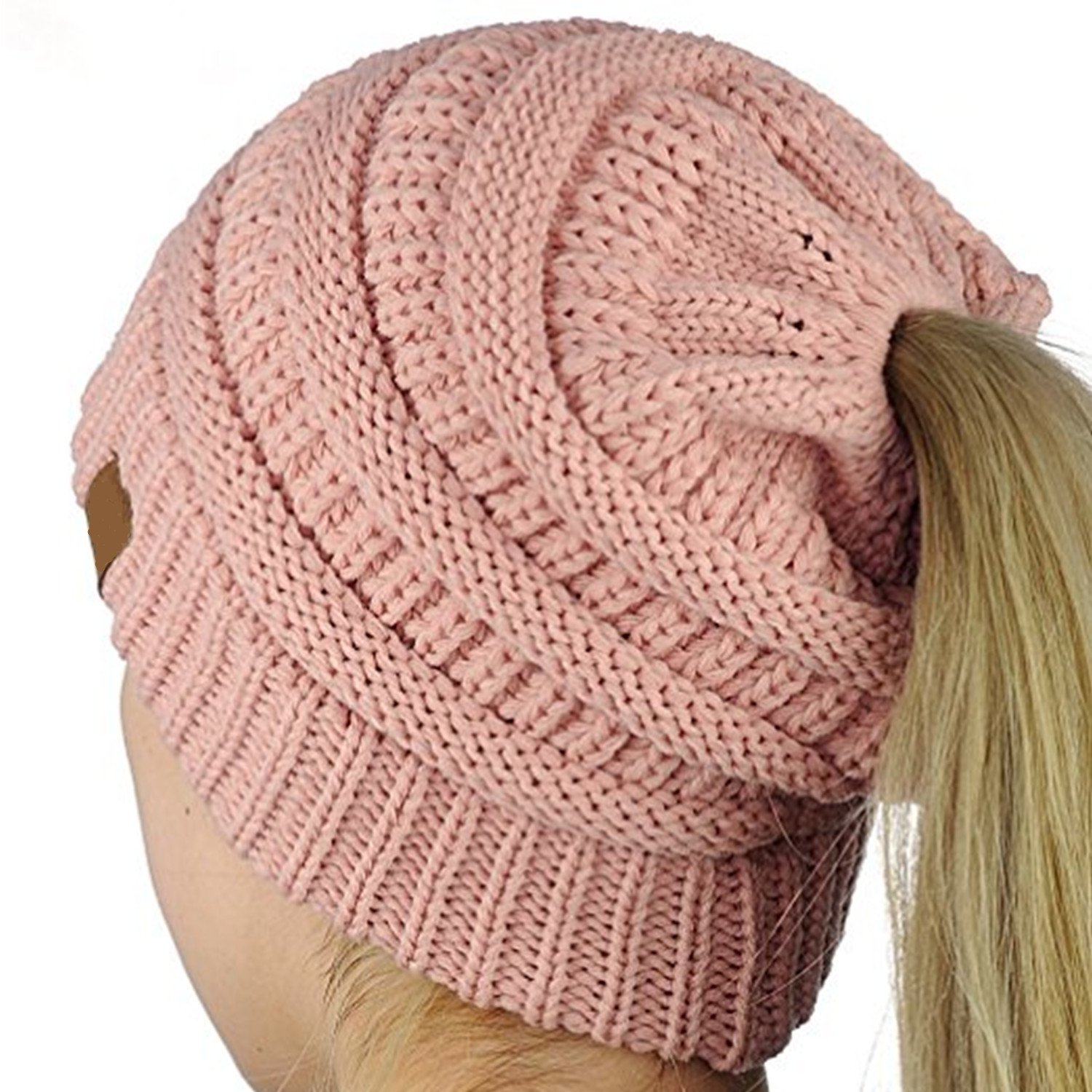 ALIPAPA BeanieTail Womens Ponytail Messy Bun Beanie Solid Ribbed Hat Cap