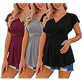 Ekouaer Maternity Shirts 3 Packs Flying Short Sleeve Nursing Tops Pregnancy Clothes