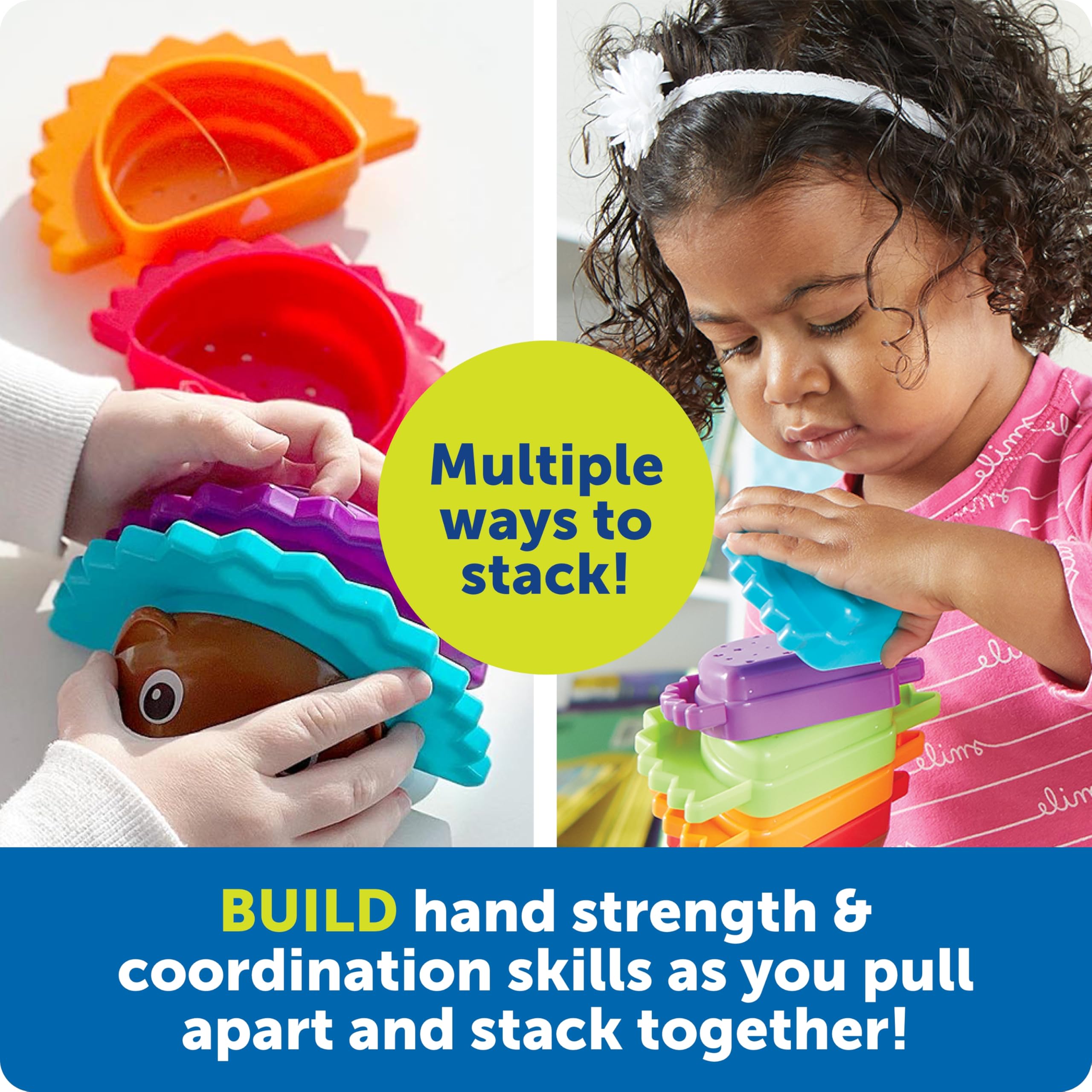 Learning Resources Spike the Fine Motor Hedgehog Rainbow Stackers - 6 Pieces, Ages 18+ months Stacking & Counting Toy for Toddlers, Montessori Toys