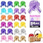 24 Pcs Large Pull Bows for Gift Wrapping,12 Colors 6 Inch Pull Bows for Present Wrapping Gift Baskets Flower Bouquets, Pull Ribbon Gift Bows for Party, Christmas, Valentine's Day, Wedding, Birthday.