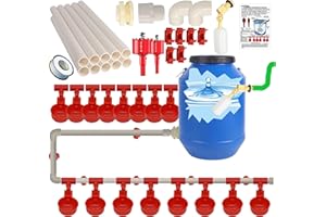 PERFSIGN Complete Set Automatic Chicken Waterer Cups,with PVC Pipe,Chicken Water Cups,PVC Tee Fittings,Pressure Regulator for Poultry Feeding Water,Poultry Watering System,Poultry Waterer