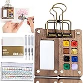 Mini Watercolor Paint Set Portable,Watercolor Palette, Travel Grid Paint Palette Box with Binder Clips Include 12 Colors Paint, Brush*3 and Picture Album Art Materials Coloring Markers (8 Grids)