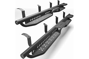LONGSUN Running Boards Two Raised Step Compatible with 2022-2025 Toyota Tundra Crew Max with 4 Full-Size Doors, Two Stairs Design Side Step, Powder-Coated Black Carbon Steel Rails Step Nerf Bars