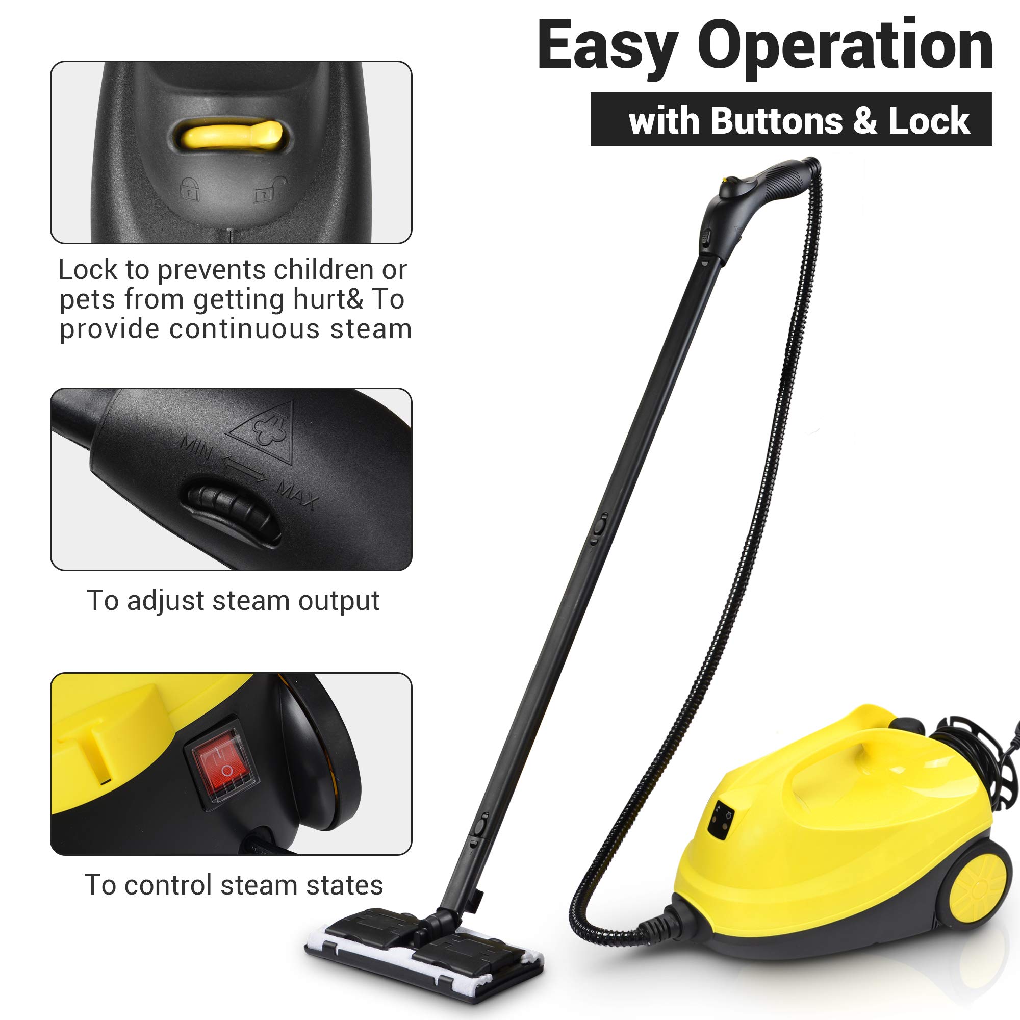 Yescom 1500W Multipurpose Steam Cleaner Heavy Duty Steamer 13 Accessories with 1.5L Tank Non-Chemical Rolling Cleaning Machine for Carpet, Floors, Windows,Mirrors,Glasses and Cars