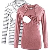 Bhome Nursing Shirt Long Sleeves Hoodie Breastfeeding Top Sweatshirt