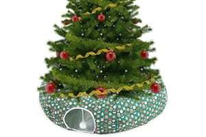 Yeyeplum Cat Tunnel Christmas Tree Skirt Cat Bed Indoor 3 ft x 3 ft x 10 Inch Kitten Donut Tunnel with Ball Peekaboo Cave Pet Bed Round Hideaway Holiday Cave Circle Pets Gift(Santa Hat)
