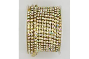 AEAOA 10 Yard Crystal AB Rhinestone Close Chain Clear Trim Sewing Craft (3mm, Gold)